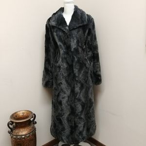 Pamela McCoy Full Length Gray Faux Fur Coat NWOT